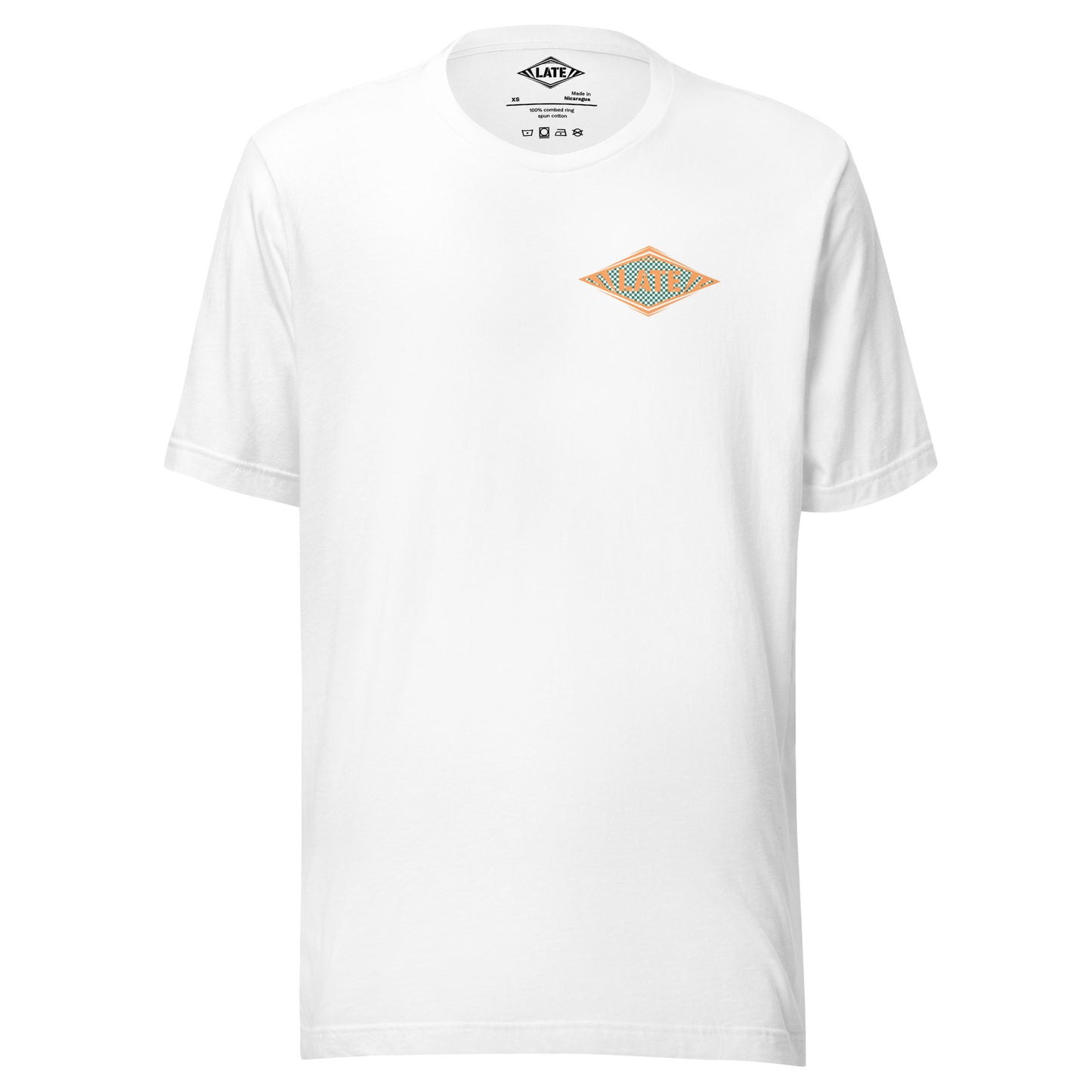 T-Shirt Shred It skateboard style Vans logo Late à carreaux. T-Shirt unisex de face couleur blanc